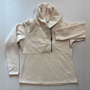COLUMBIA‎ Off White Cowl Neck 1/4 Zip Fleece Quilted Pullover Jacket Women’s L
